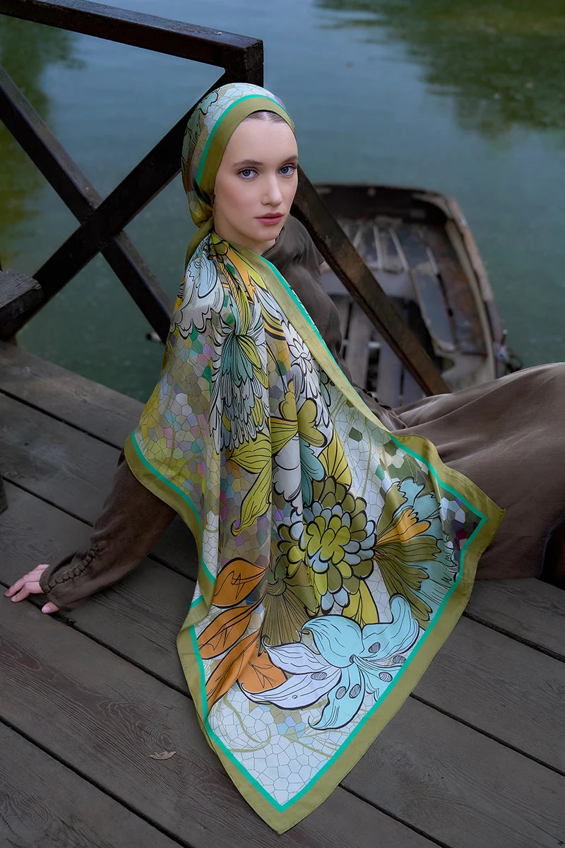 Inspired Velarose Pattern Shawl - Olive Green