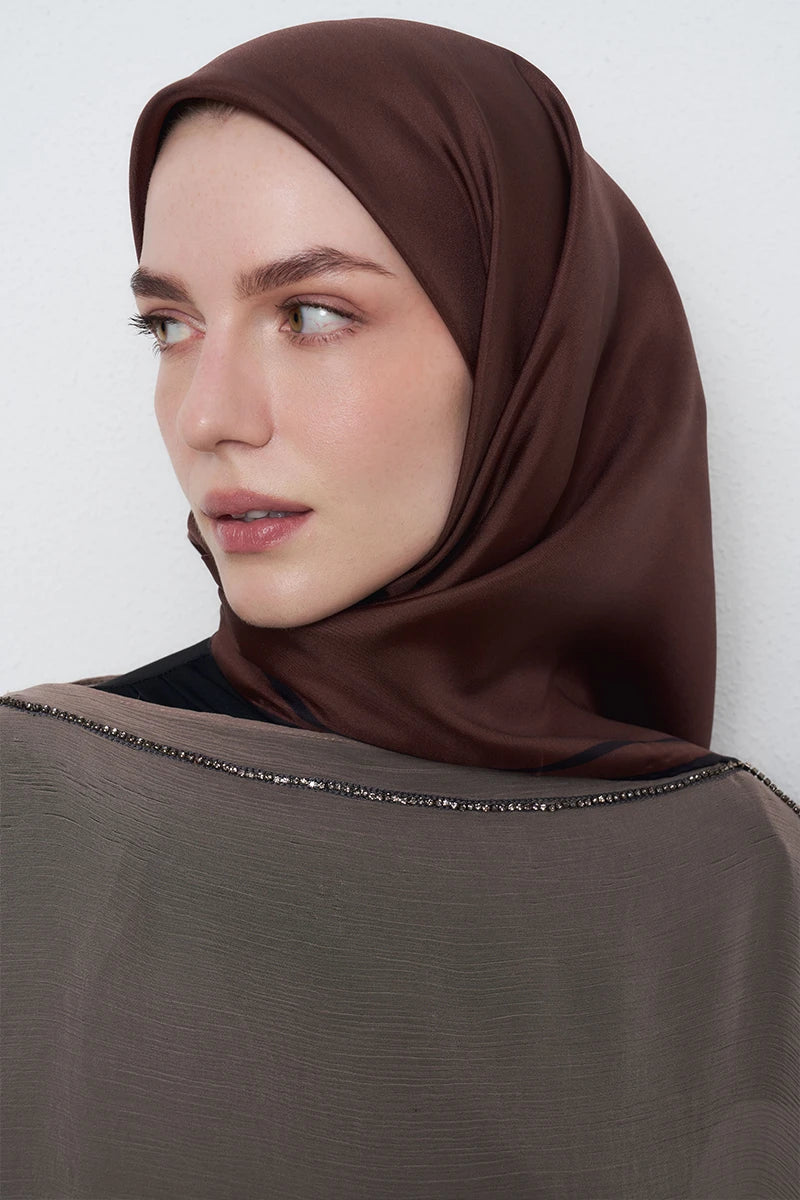 Twill İpek Eşarp - Kahverengi