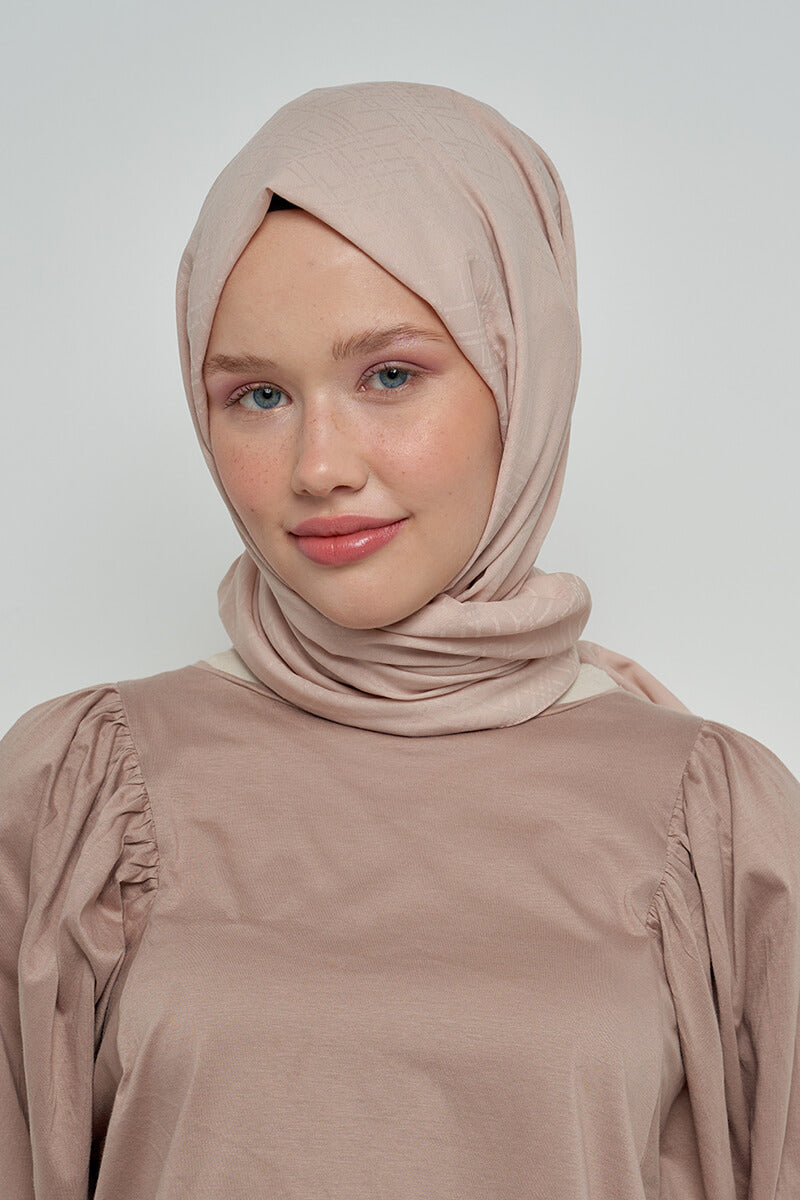 Cotton Shawl with Striped Pattern - Ecru