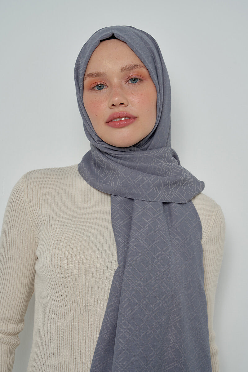 Cotton Shawl with Striped Pattern - Smoke Grey