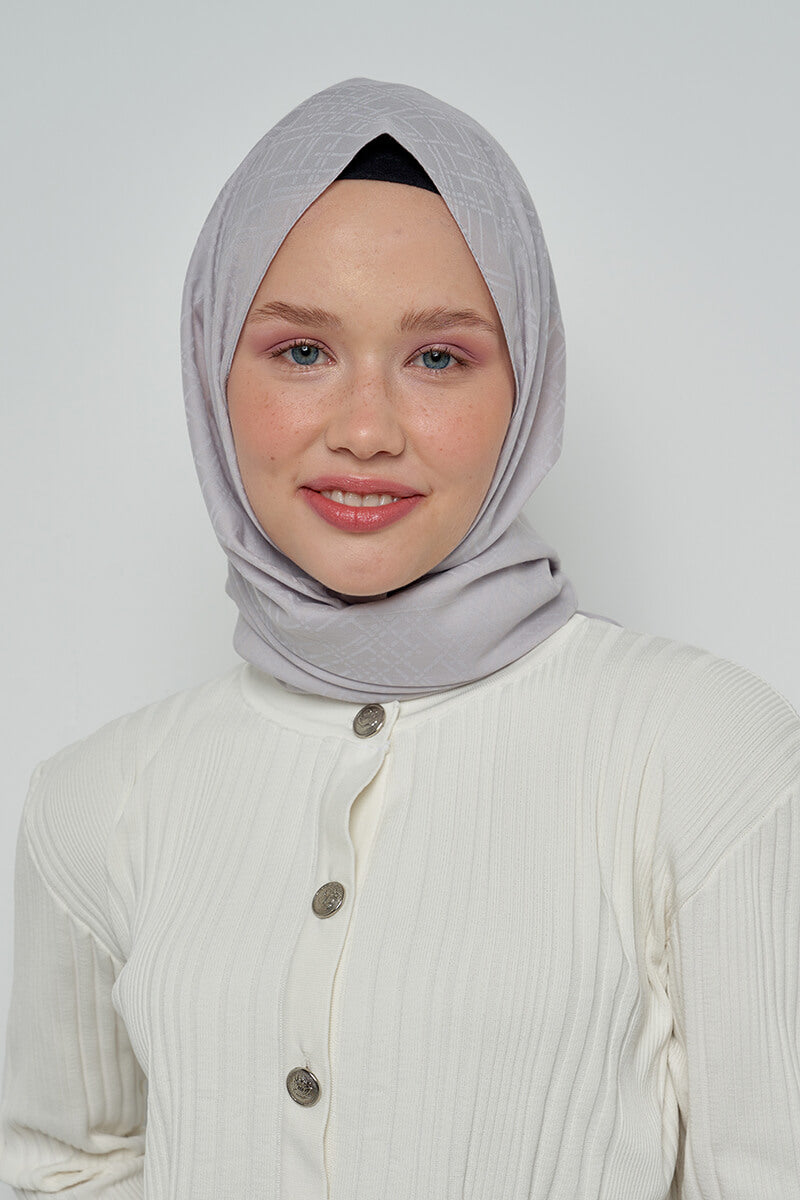 Cotton Shawl with Striped Pattern - Grey