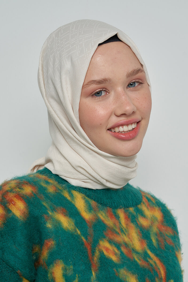 Cotton Shawl with Striped Pattern - Off-White