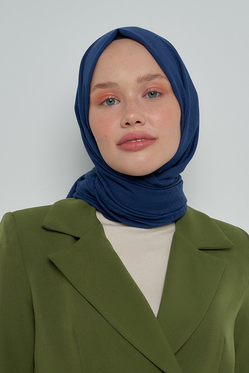 Pamuklu Şal Çizgi Desen - Lacivert