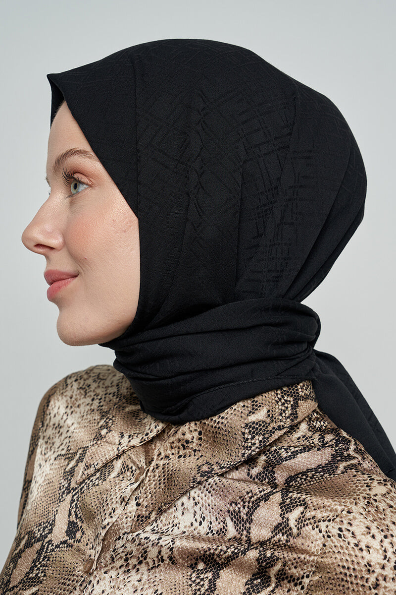 Pamuklu Şal Çizgi Desen - Siyah