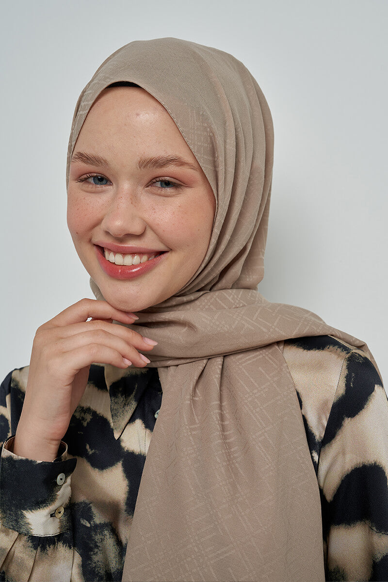 Cotton Shawl with Striped Pattern - Mink