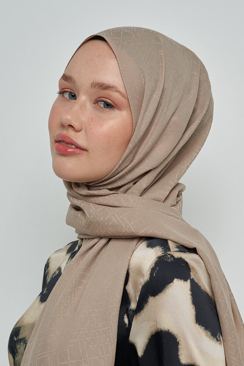Cotton Shawl with Striped Pattern - Mink