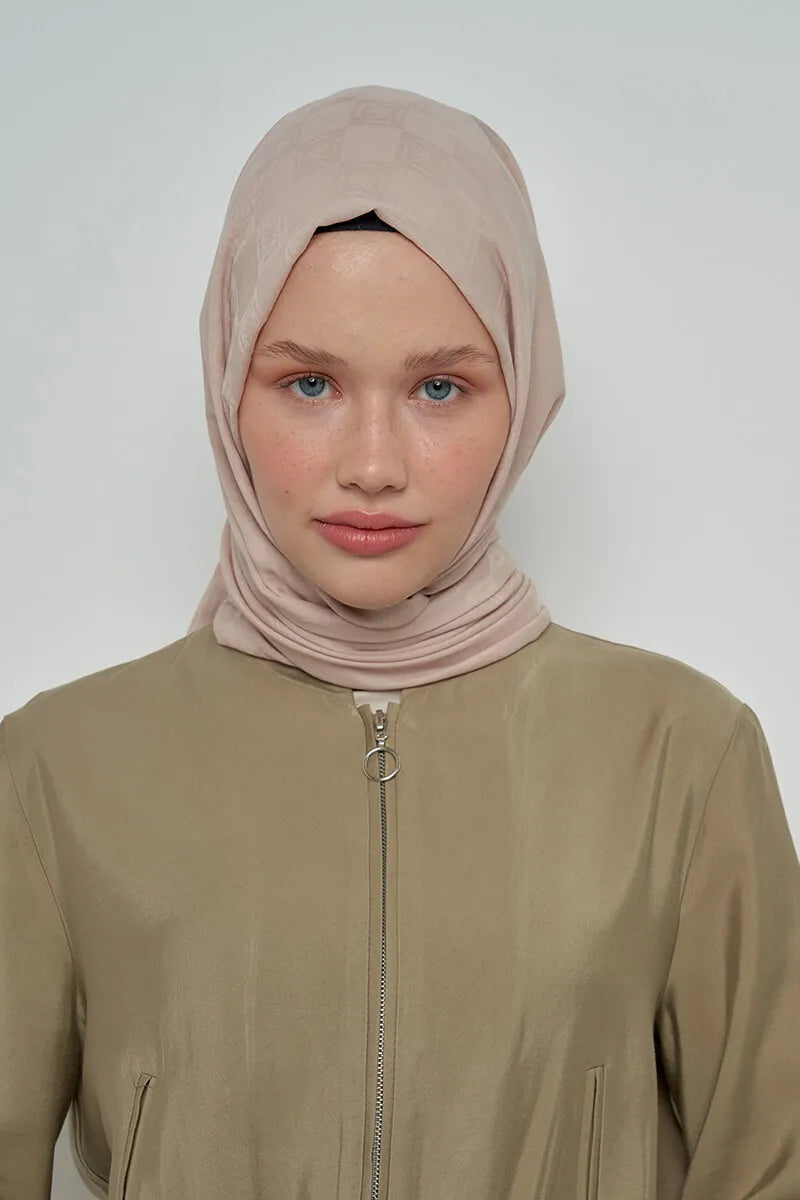 Pamuklu Şal Monogram Desen - Ekru