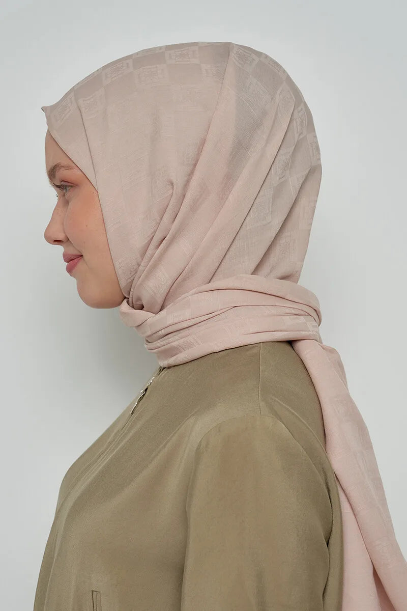 Pamuklu Şal Monogram Desen - Ekru