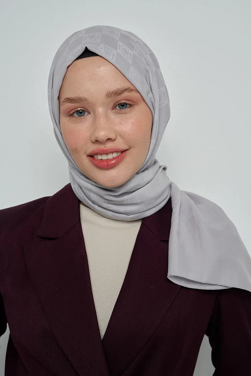 Pamuklu Şal Monogram Desen - Gri