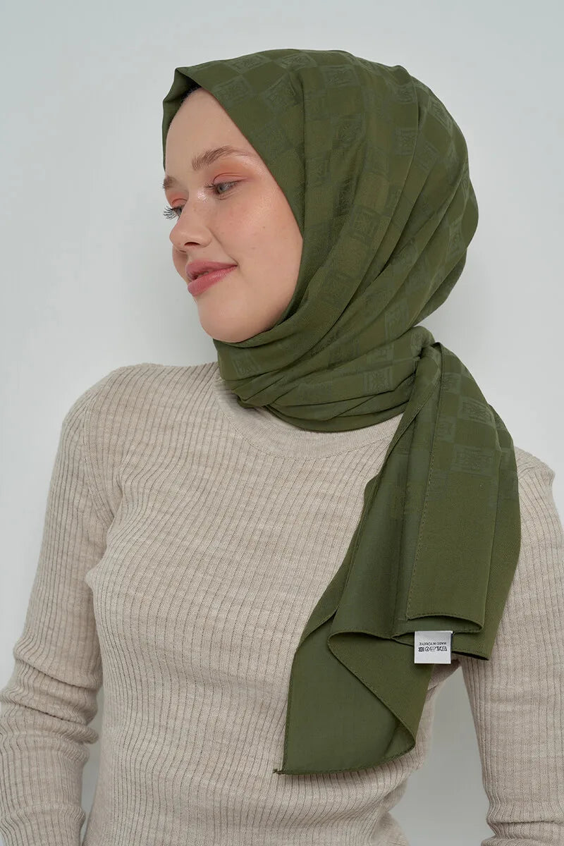 Pamuklu Şal Monogram Desen - Nefti