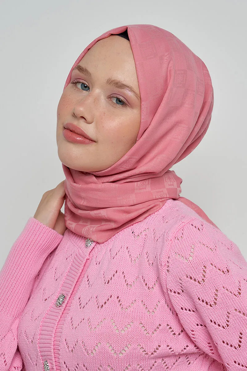 Pamuklu Şal Monogram Desen - Pembe