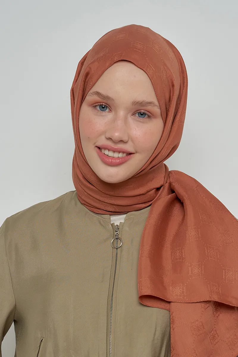 Jakar Pamuk Şal Monogram Desen - Kahverengi