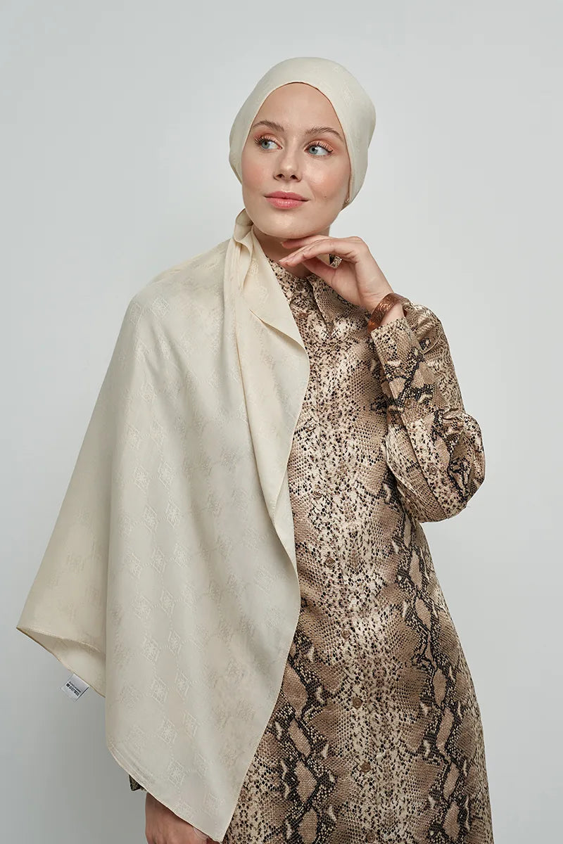 Jakar Pamuk Şal Monogram Desen - Krem