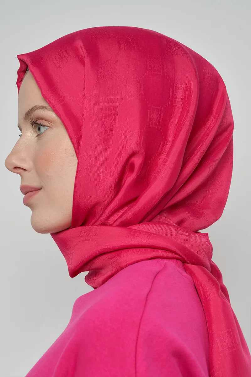 Jacquard Cotton Shawl with Monogram Pattern - Pink