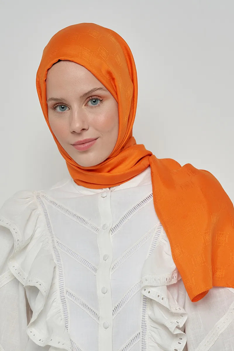 Jakar Pamuk Şal Monogram Desen - Turuncu