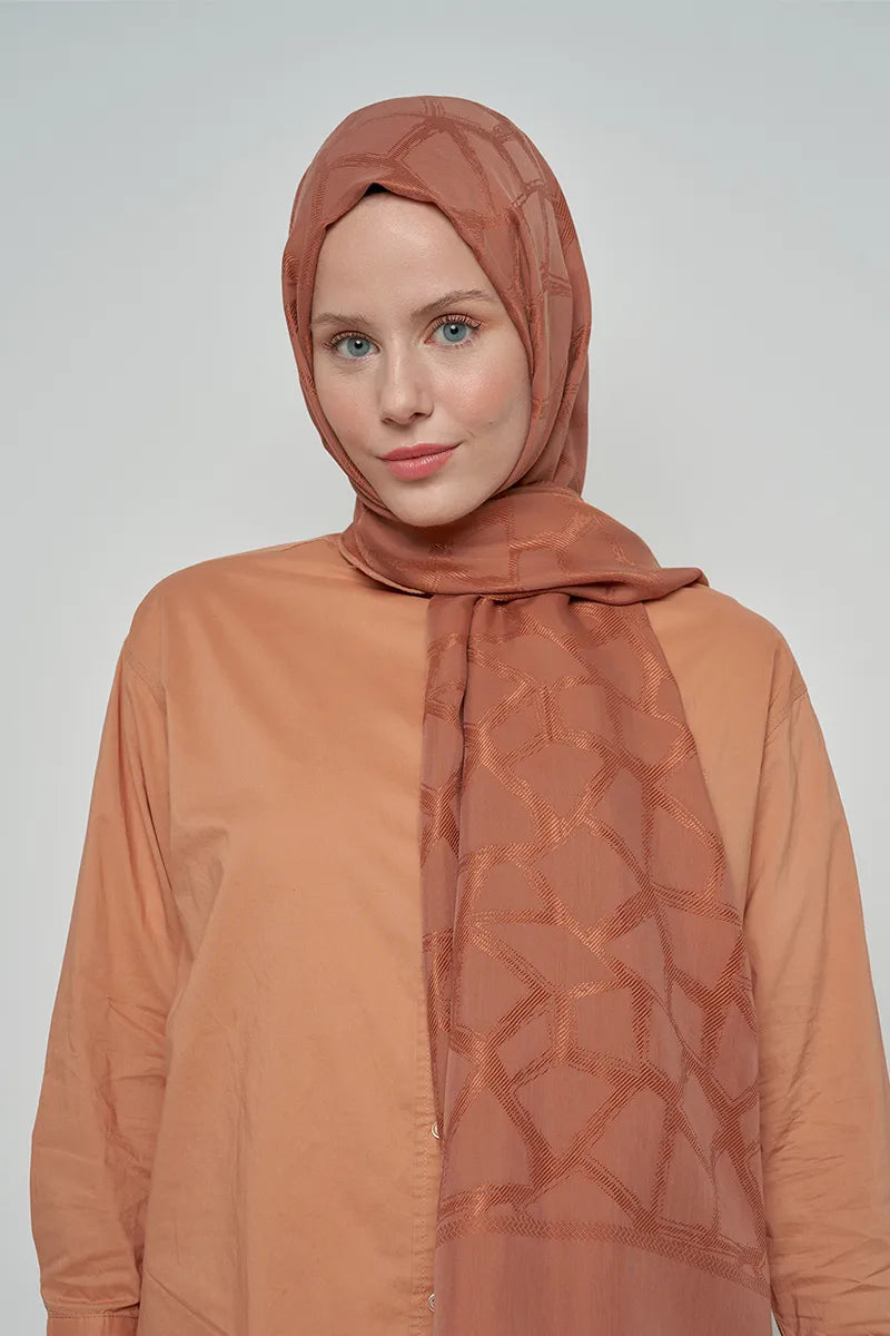 Jacquard Cotton Shawl Mosaic Pattern - Brown