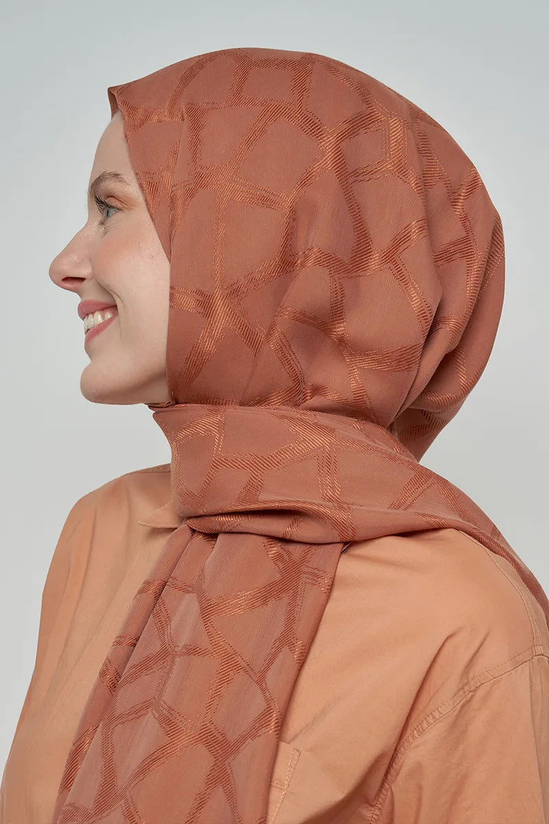 Jacquard Cotton Shawl Mosaic Pattern - Brown