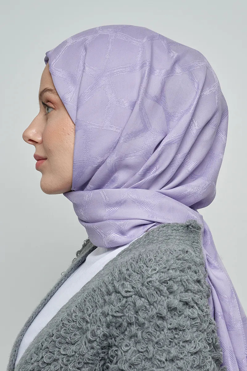 Jacquard Cotton Shawl Mosaic Pattern - Lilac