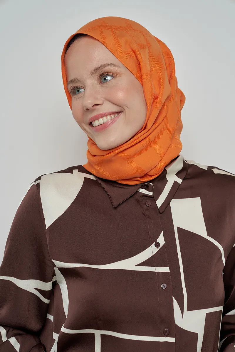 Jakar Pamuk Şal Mozaik Desen - Turuncu
