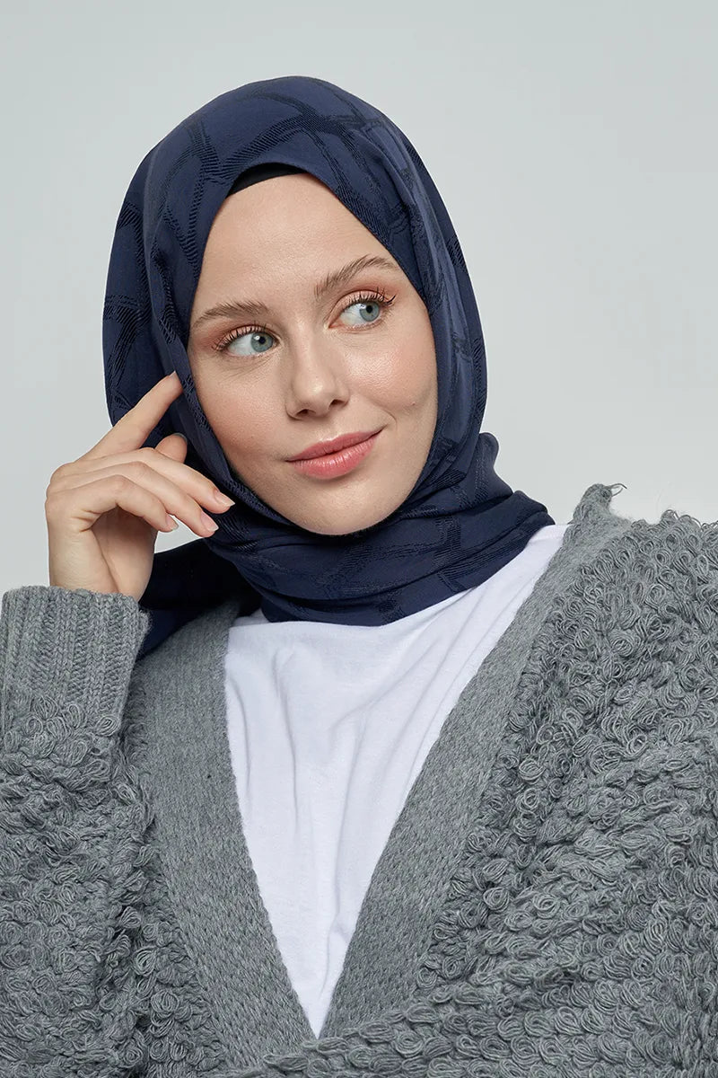 Jakar Pamuk Şal Mozaik Desen - Lacivert