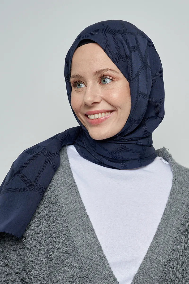 Jakar Pamuk Şal Mozaik Desen - Lacivert