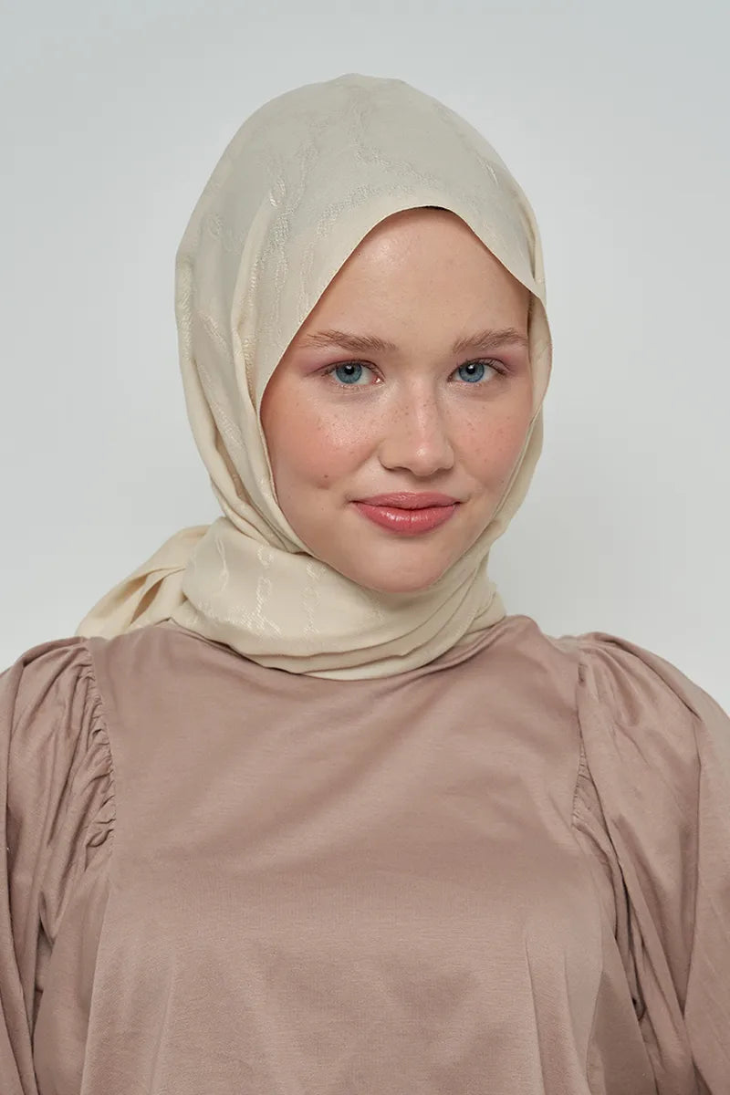 Jakar Pamuk Şal Zincir Desen - Krem