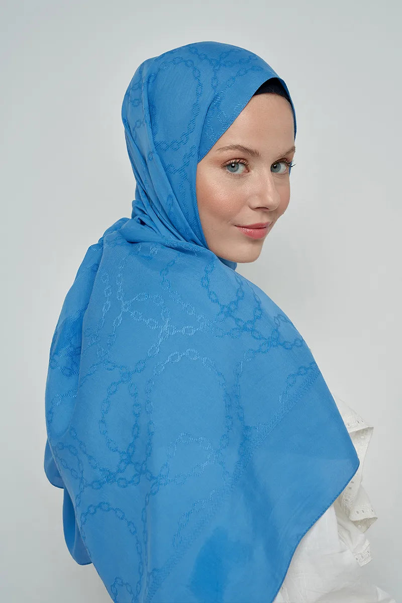 Jakar Pamuk Şal Zincir Desen - Mavi