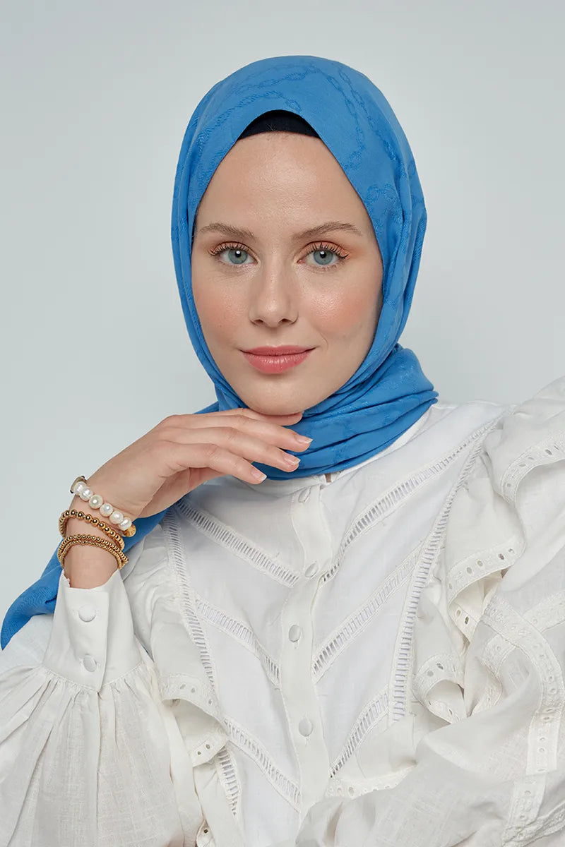 Jakar Pamuk Şal Zincir Desen - Mavi