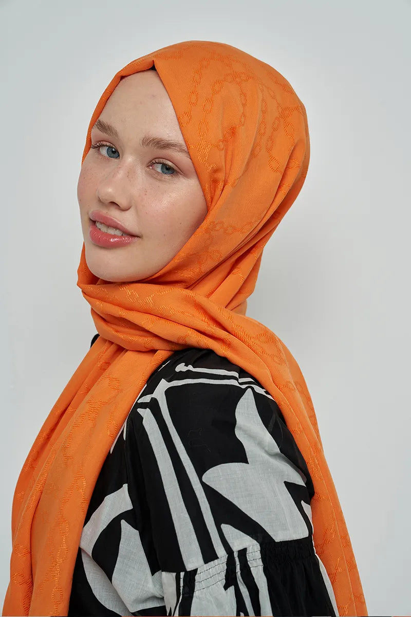 Jakar Pamuk Şal Zincir Desen - Turuncu