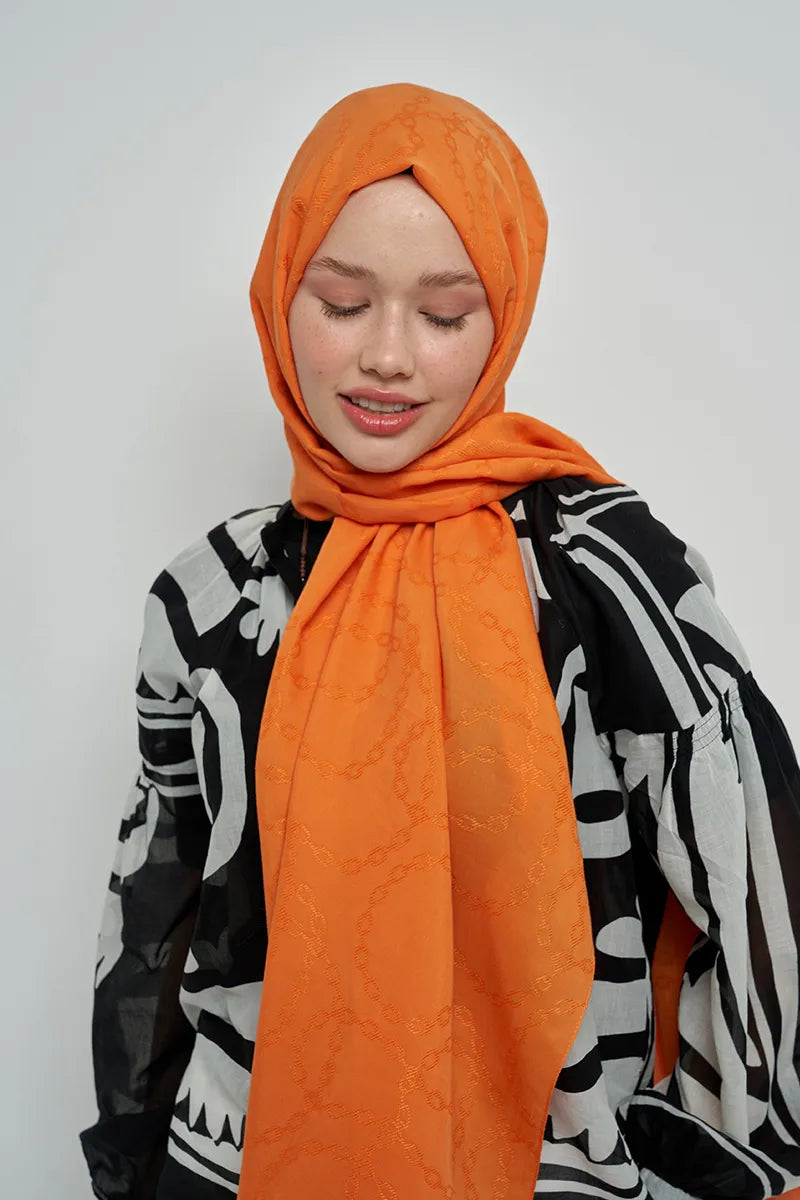 Jakar Pamuk Şal Zincir Desen - Turuncu