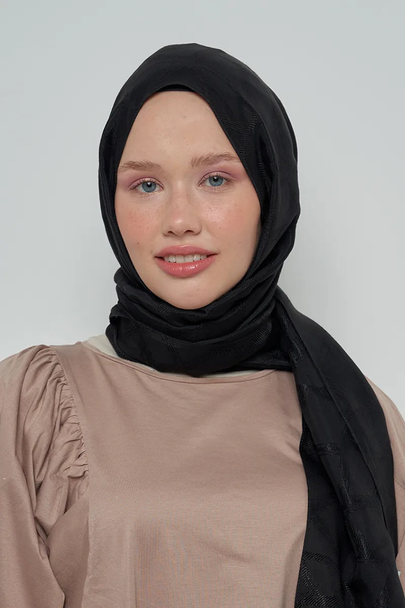 Jakar Pamuk Şal Mozaik Desen - Siyah