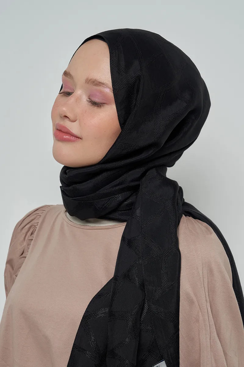 Jakar Pamuk Şal Mozaik Desen - Siyah