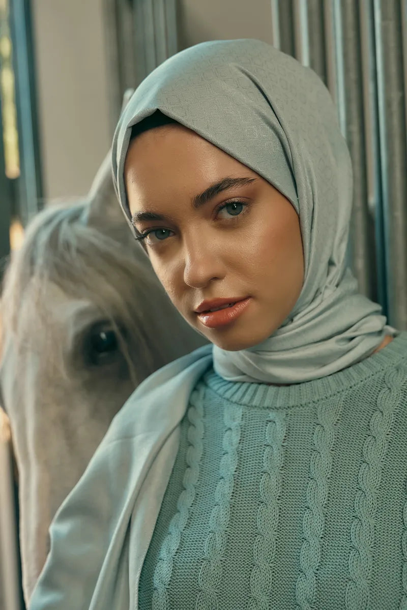 İpeksi Jakar Şal Kare Desen - Gri