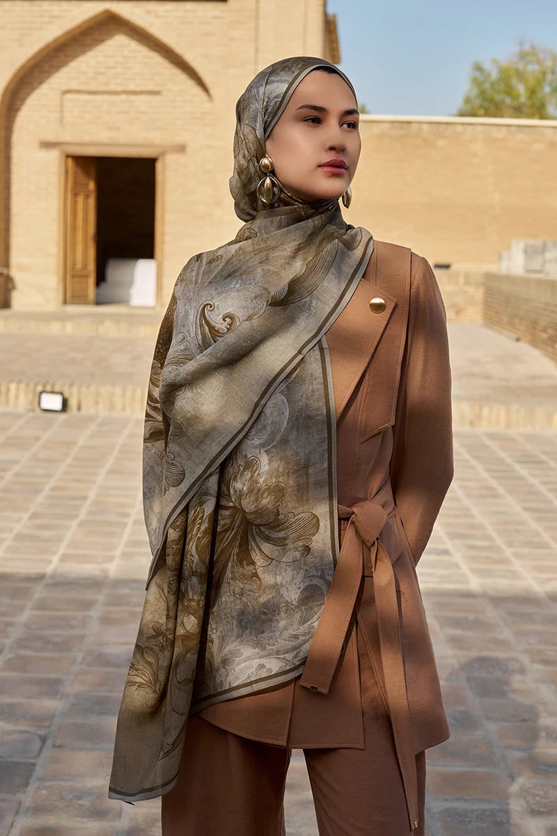 Leyal Wool Silk Shawl - Beige