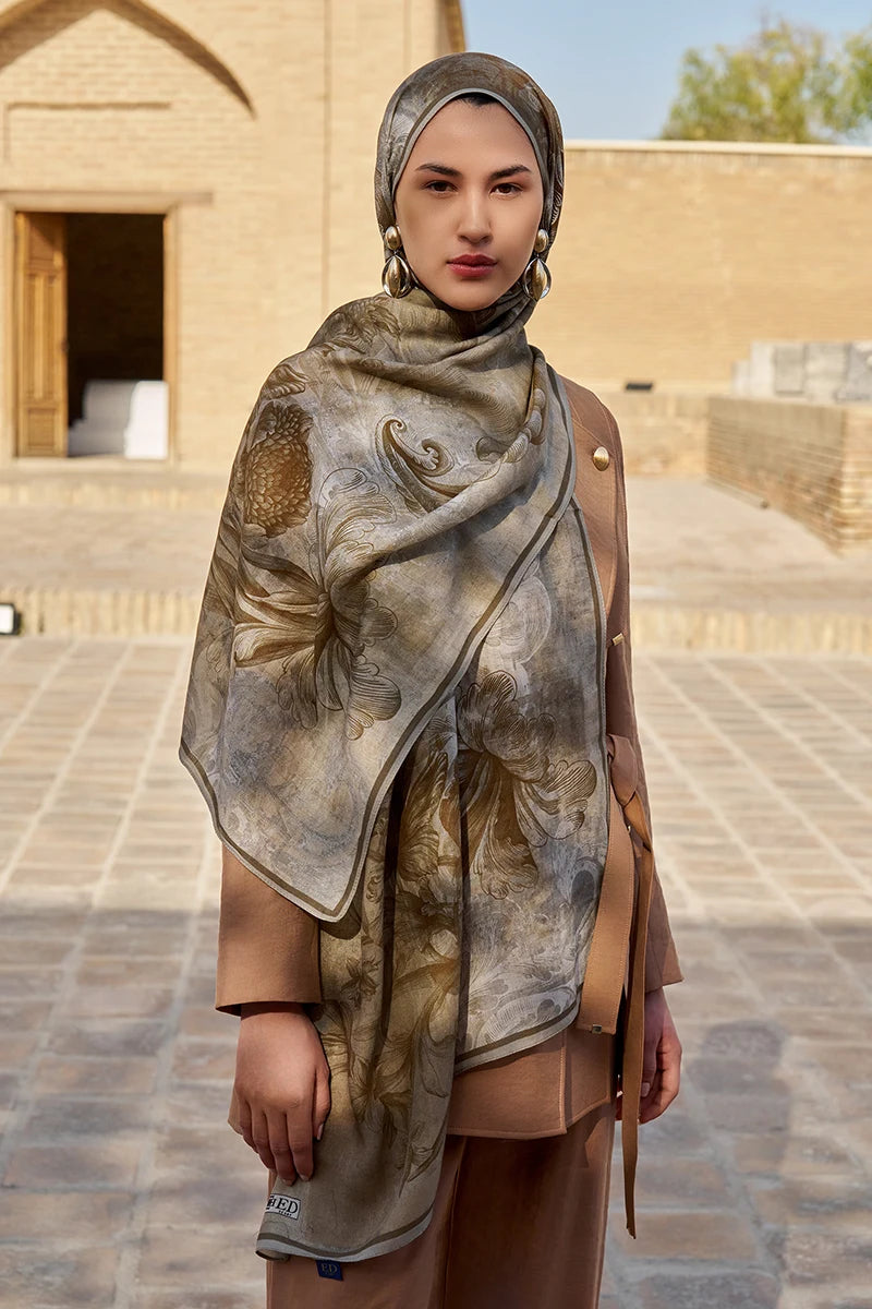 Leyal Wool Silk Shawl - Beige