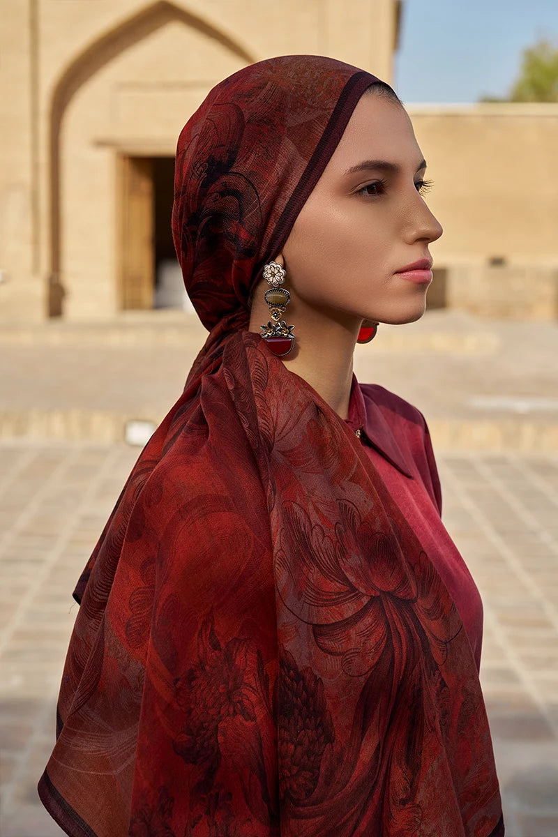 Leyal Yün İpek Şal - Bordo