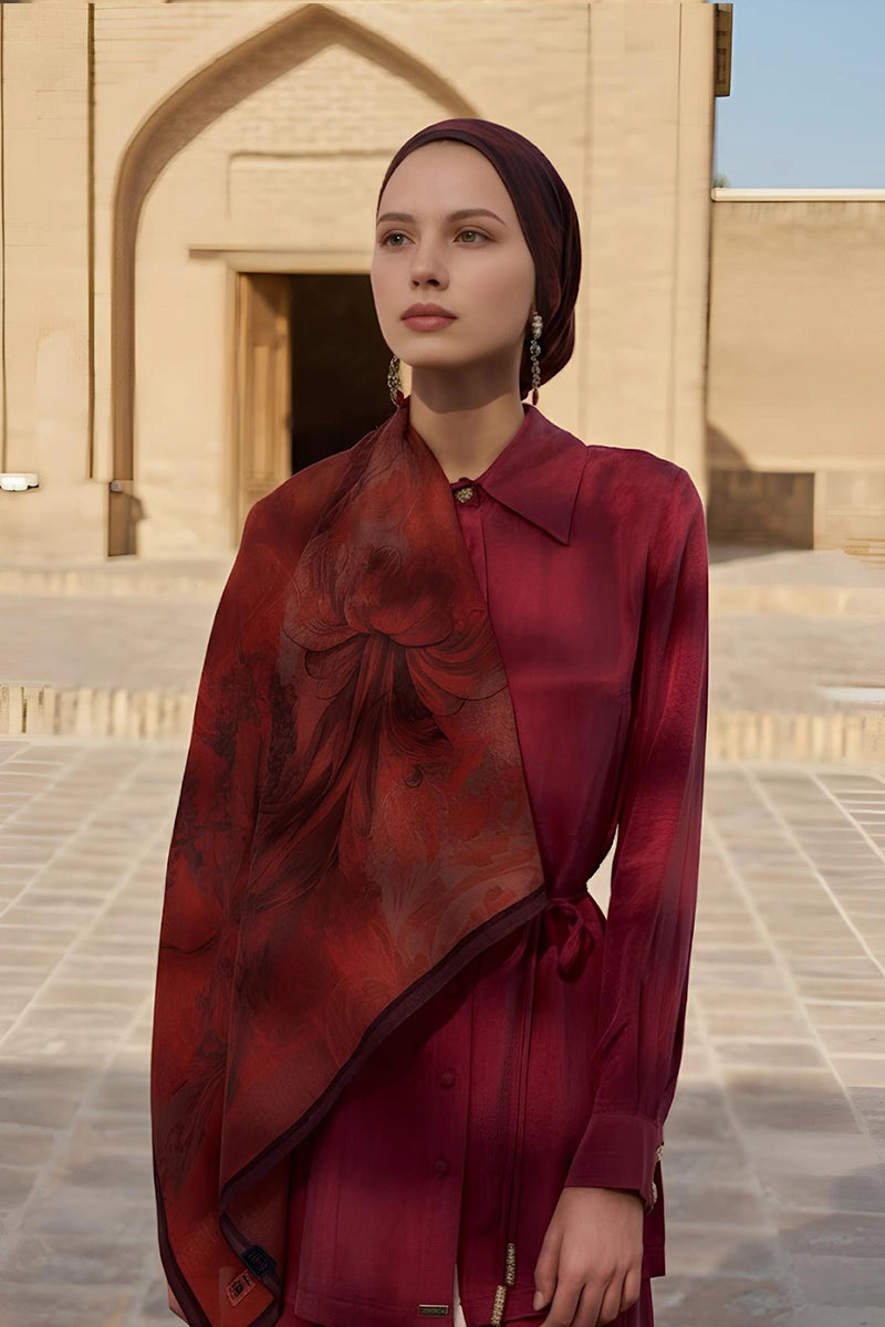 Leyal Yün İpek Şal - Bordo