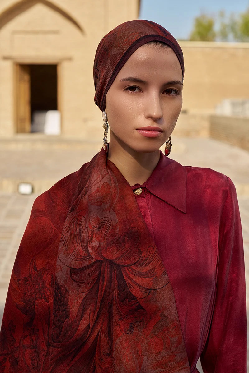 Leyal Wool Silk Shawl - Burgundy