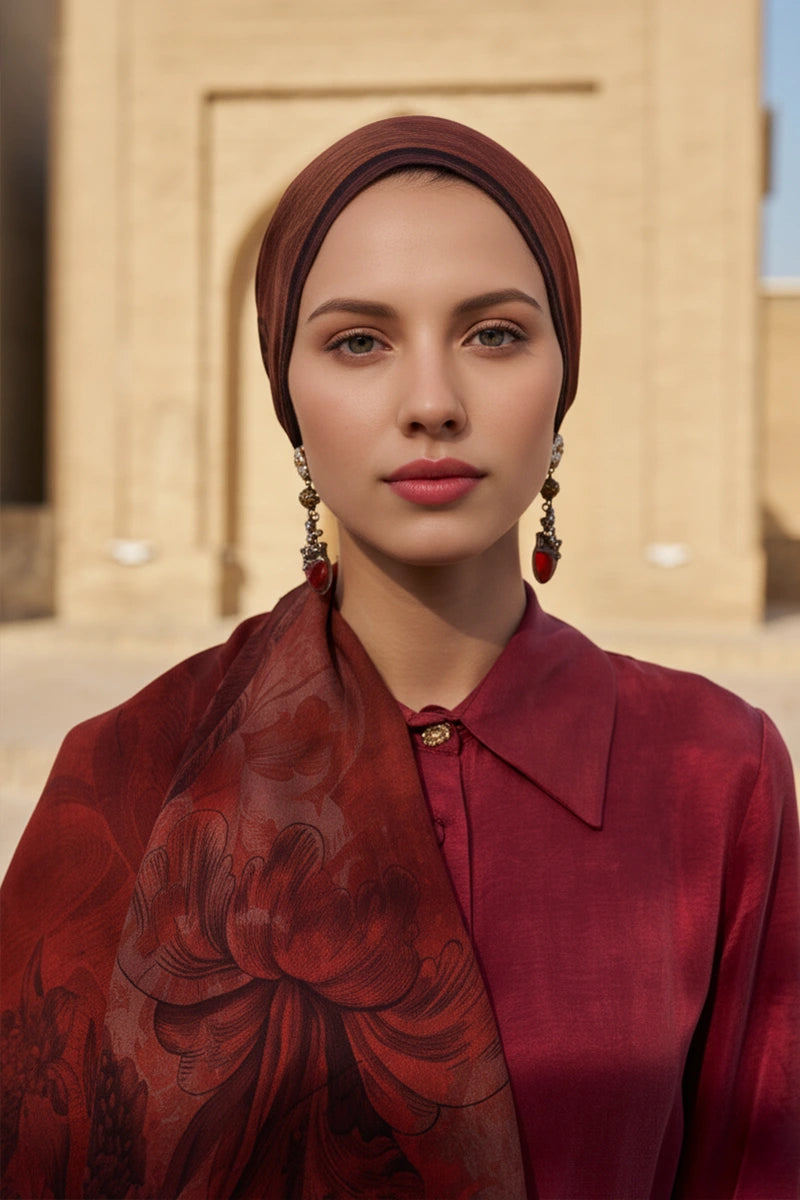 Leyal Yün İpek Şal - Bordo