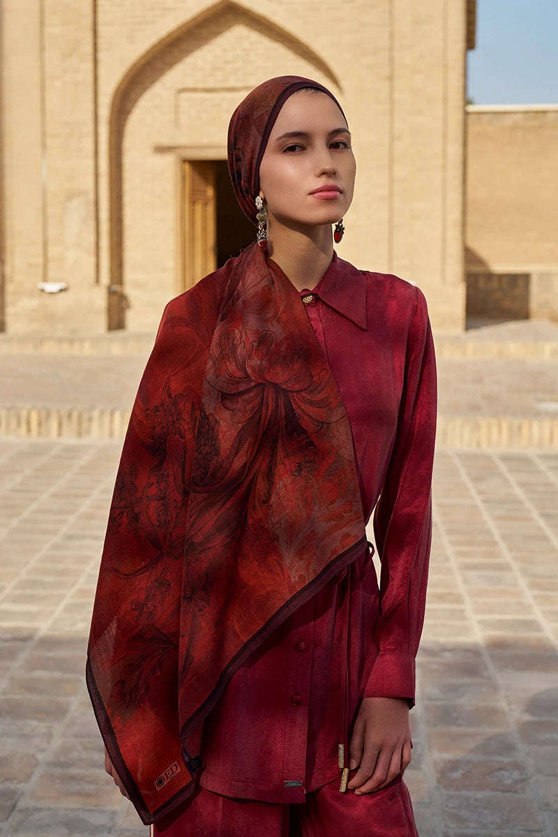 Leyal Wool Silk Shawl - Burgundy