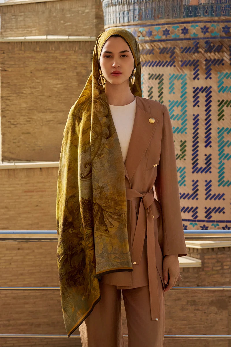 Leyal Yün İpek Şal - Hardal