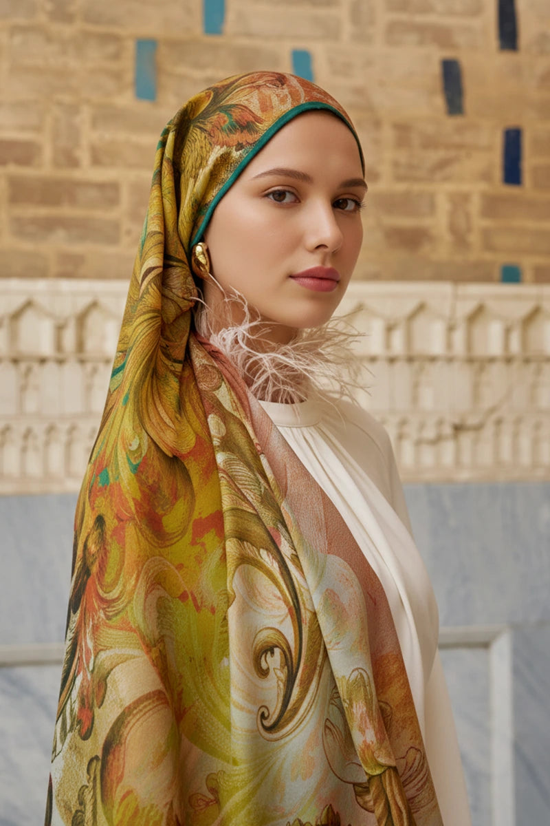 Leyal Wool Silk Shawl - Orange