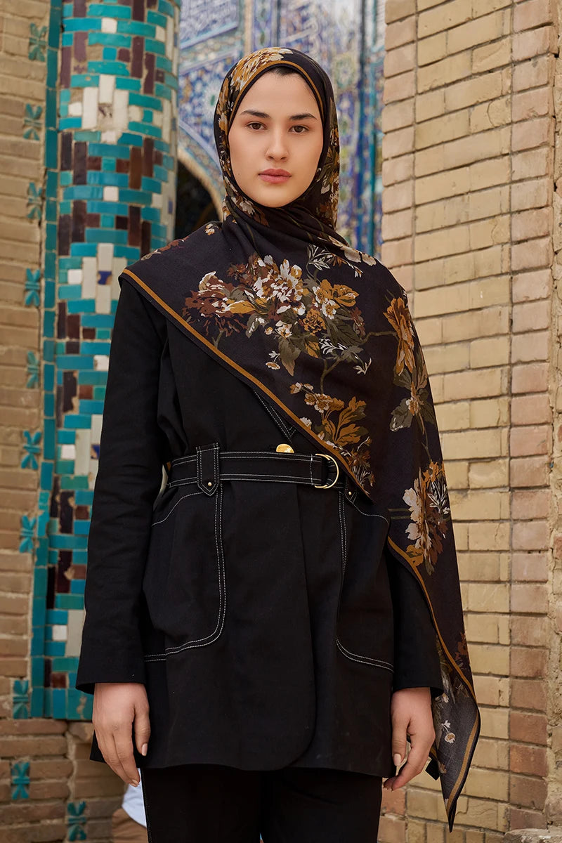 Leyha Wool Silk Shawl - Bitter Coffee