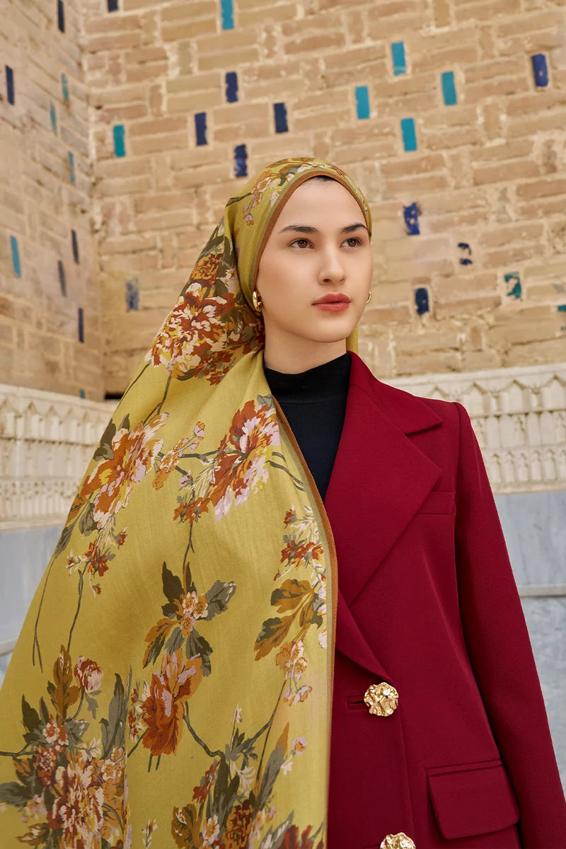 Leyha Yün İpek Şal - Hardal