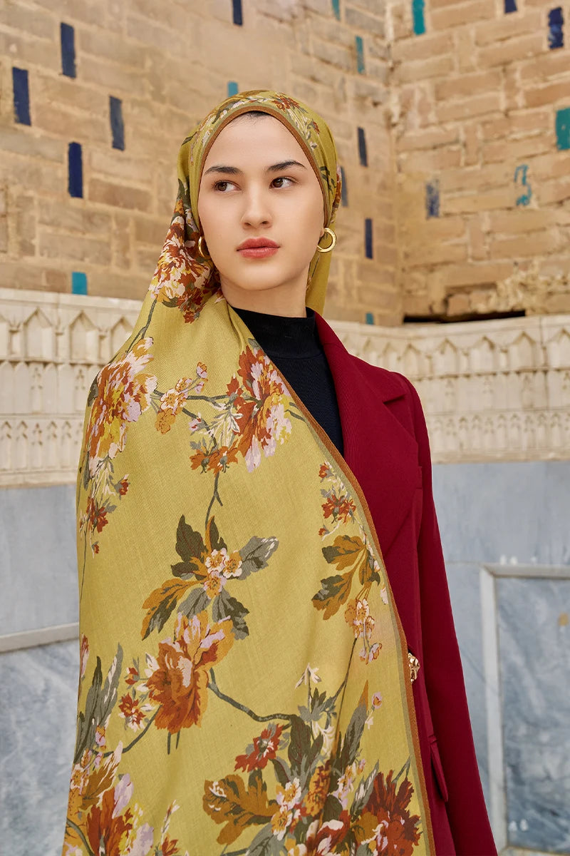 Leyha Yün İpek Şal - Hardal