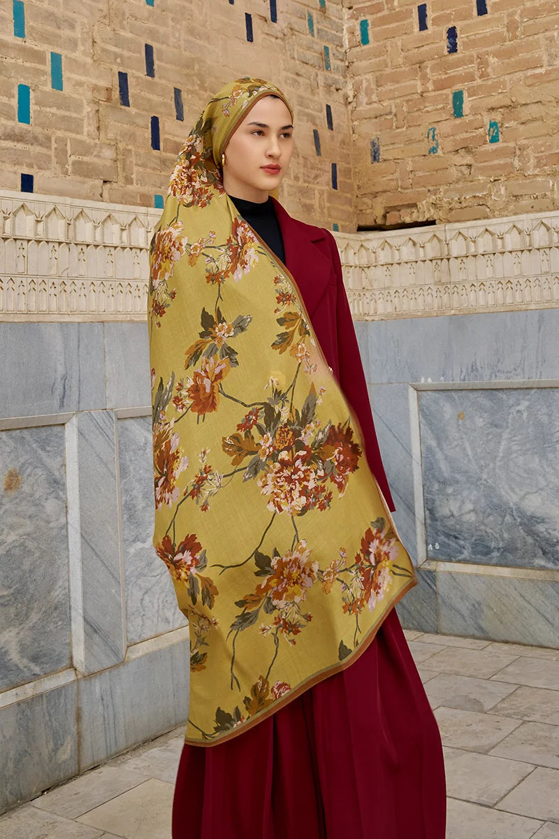 Leyha Yün İpek Şal - Hardal