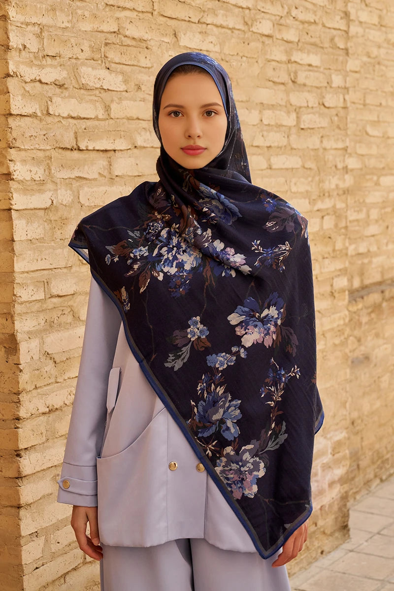 Leyha Yün İpek Şal - Lacivert
