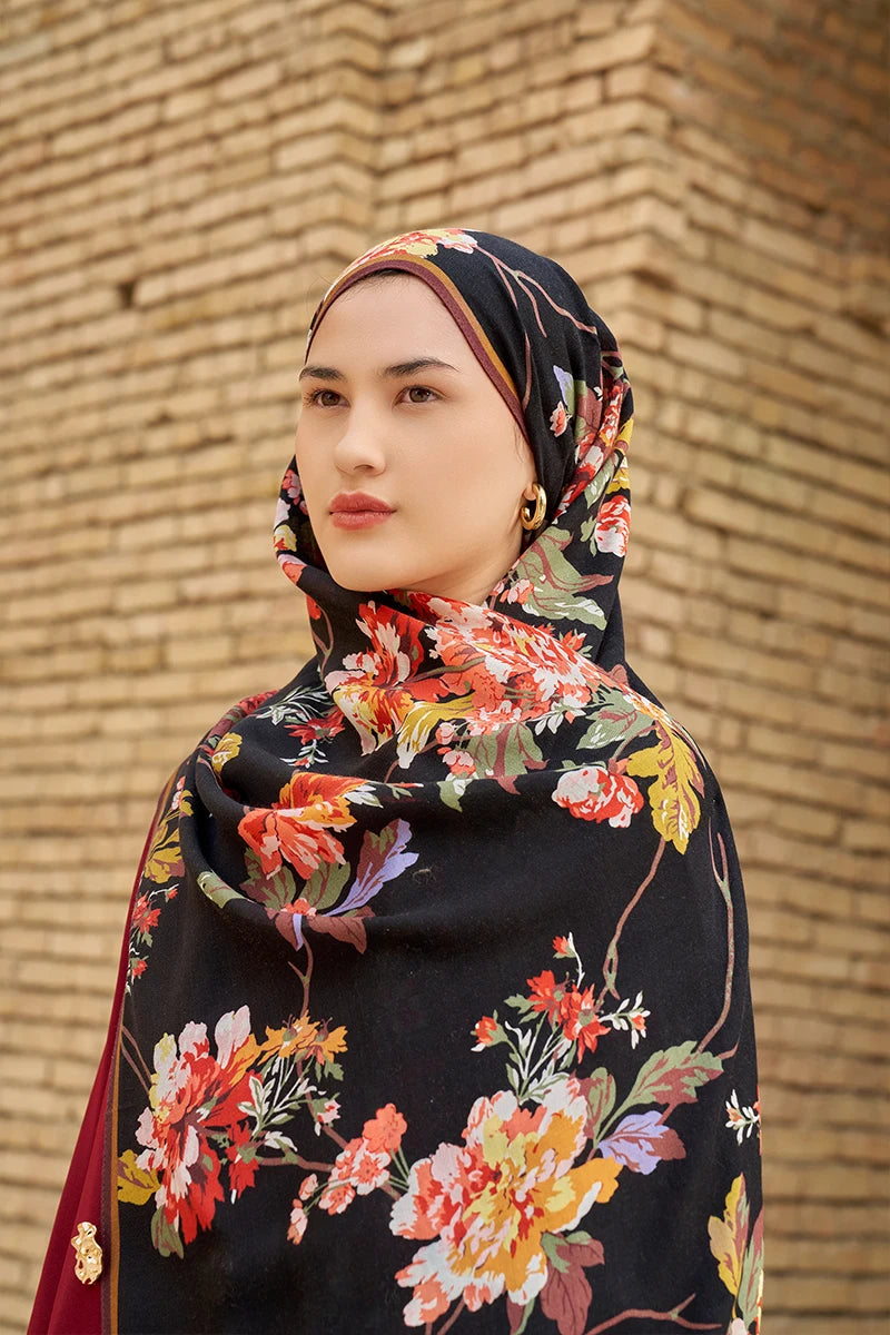 Leyha Wool Silk Shawl - Black