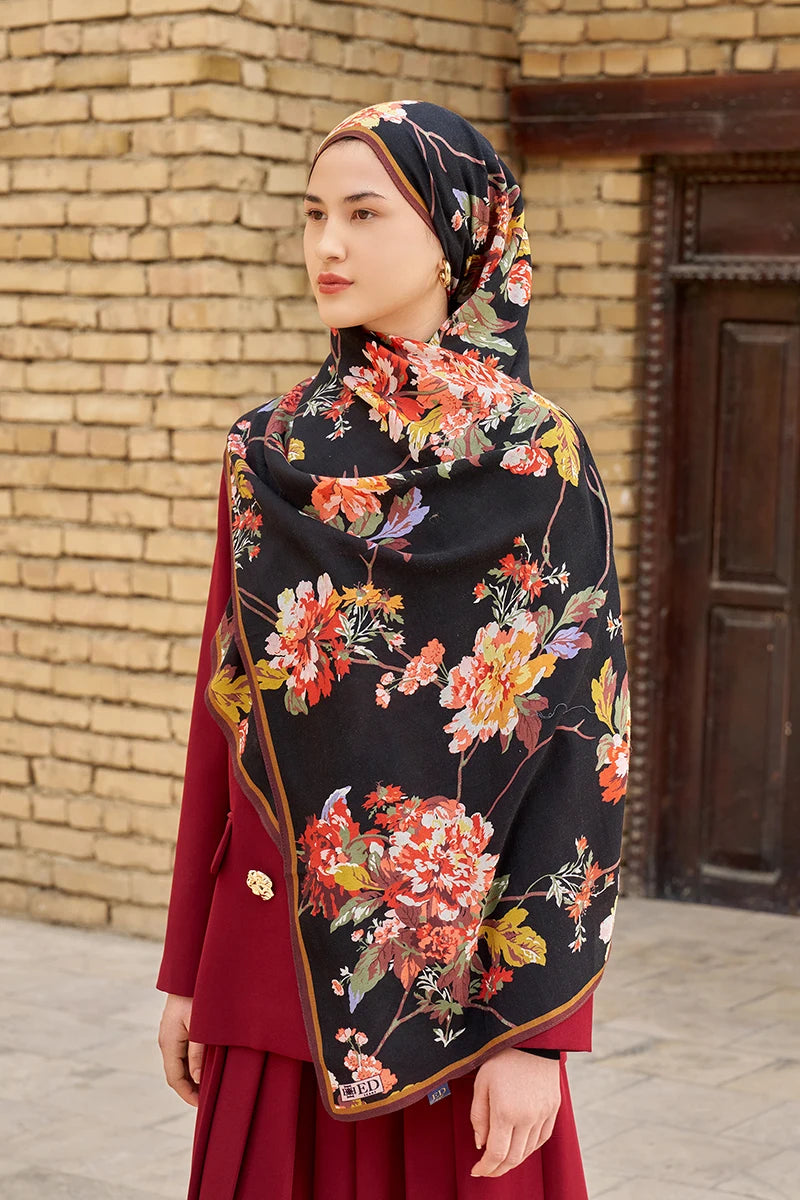 Leyha Wool Silk Shawl - Black