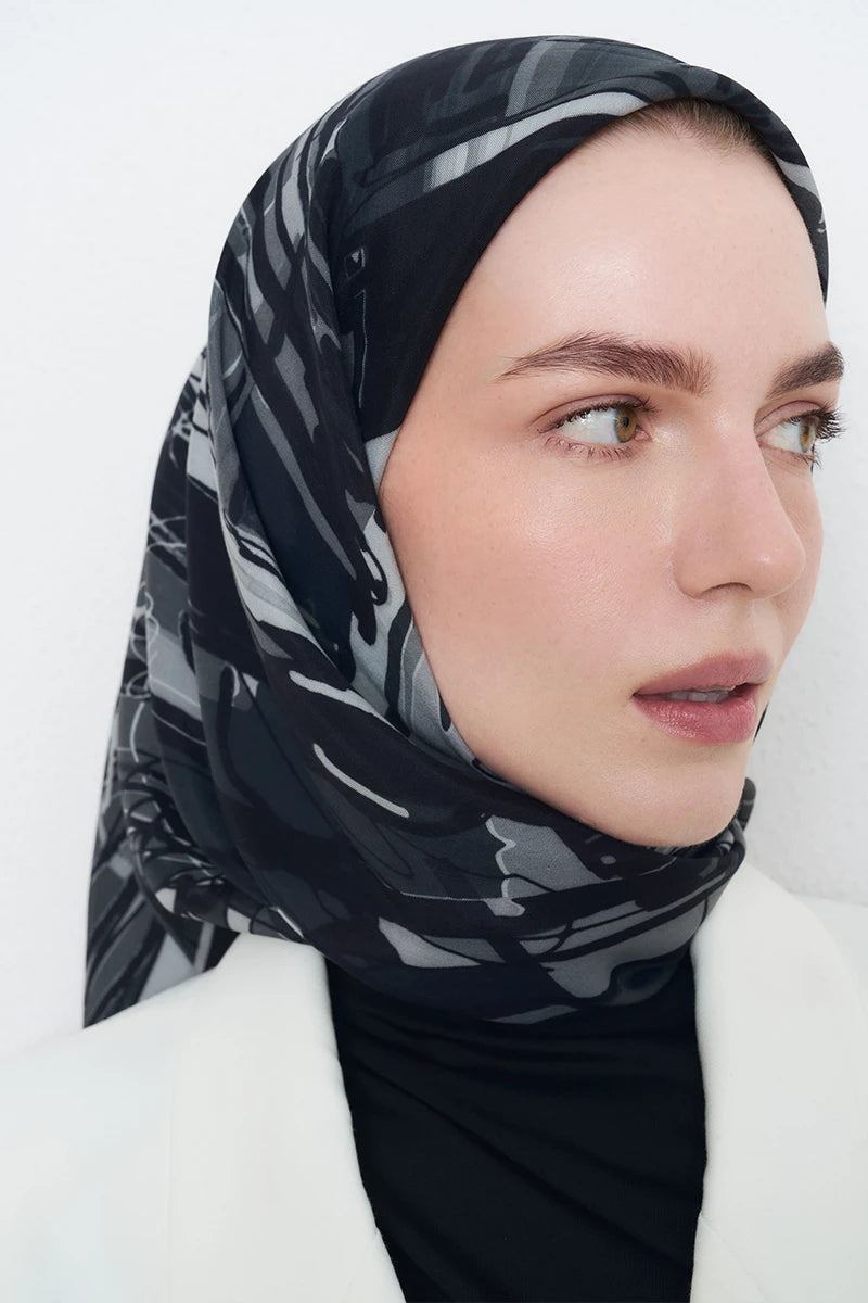 Leyl Twill İpek Eşarp - Lacivert